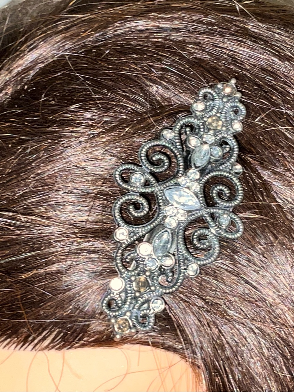 Goody Gothic Rhinestone Filigree Hair Barrette Gunmetal Victorian Style